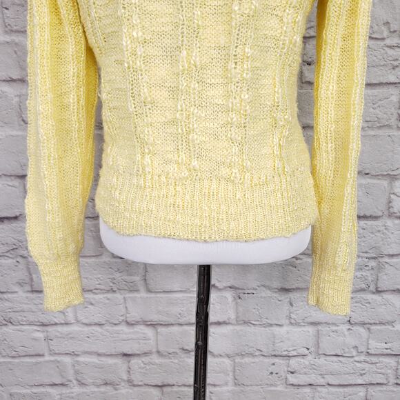 Vintage 80s Yellow Loose Knit Boatneck Sweater - Picture 12 of 14